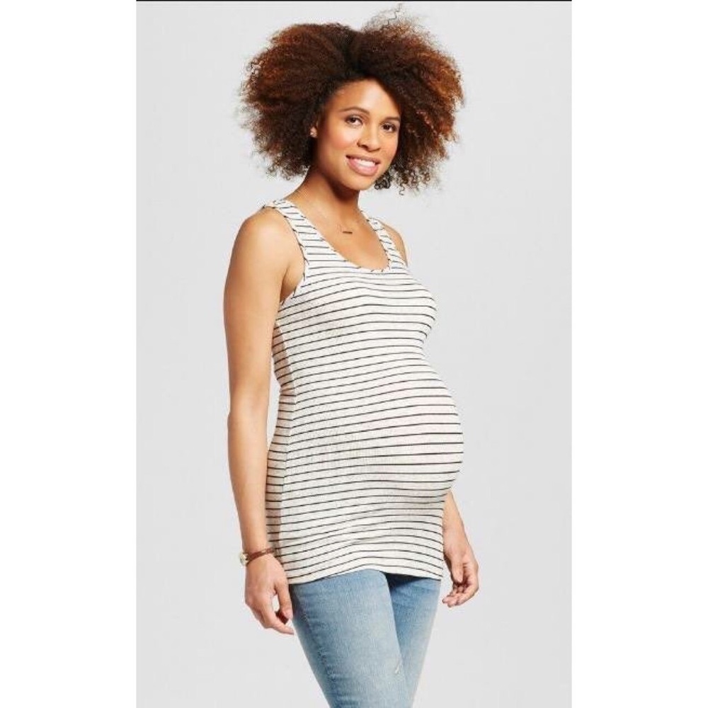 Liz Lange Women's Black & Grey Striped Ribbed Maternity Tank Top Size Medium